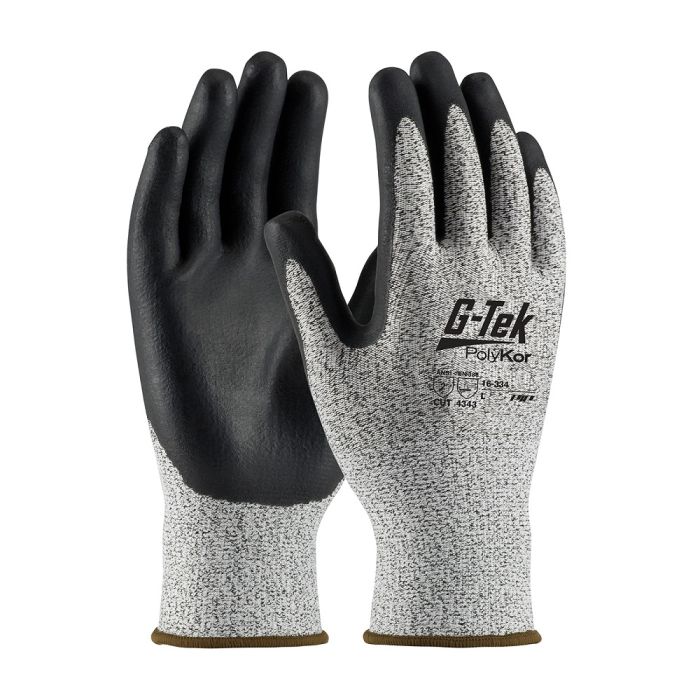 PIP G-Tek 16-334 Nitrile Coated Foam Grip, Seamless Knit PolyKor Blended Gloves, Gray, Box of 12 Pairs