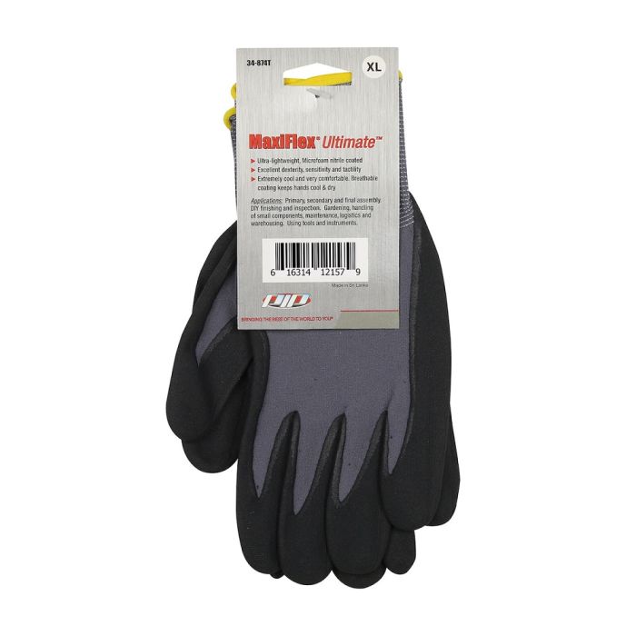 PIP ATG 34-874T MaxiFlex Ultimate Seamless Knit Glove with Nitrile MicroFoam Grip, Gray, Box of 12