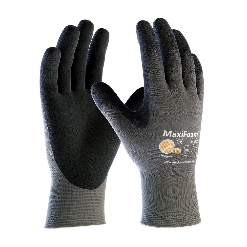 PIP ATG 34-900V MaxiFoam Lite Seamless Knit Nylon Glove with Nitrile Coated Foam Grip, Vend Ready, Gray, Box of 12