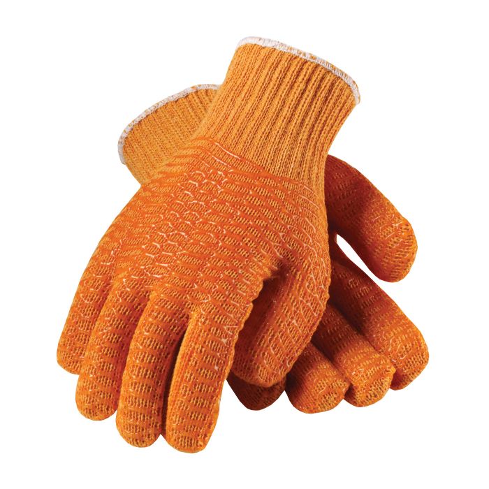 PIP Seamless Knit Double Sided PVC Honeycomb Criss Cross Grip Glove Orange 12 Pairs