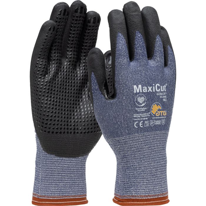 PIP ATG 44-3445 MaxiCut Ultra DT Premium Nitrile Coated MicroFoam Grip, Cut Resistant Gloves, Blue, Box of 12 Pairs