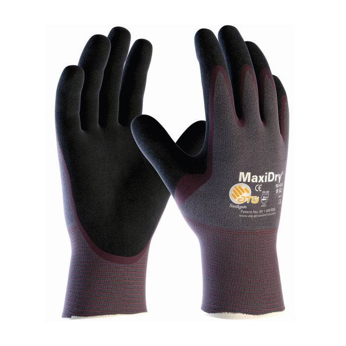 PIP ATG 56-424 MaxiDry Nylon Liner and Non Slip MicroFoam Grip, Ultra Lightweight Nitrile Glove, Purple, Box of 12 Pairs