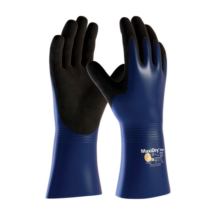 PIP ATG 56-530 MaxiDry Plus Elastane Liner, Non Slip Grip Nitrile Coated Glove, Blue, Box of 12 Pairs
