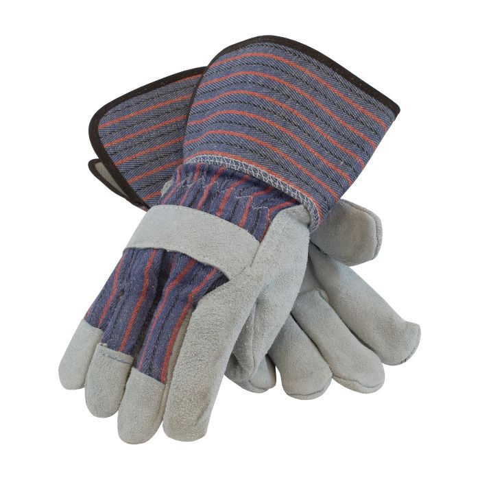 PIP® 84-7632 "B/C" Grade Shoulder Split Cowhide Leather Palm Glove Fabric Back - Rubberized Gauntlet Cuff 6/DZ