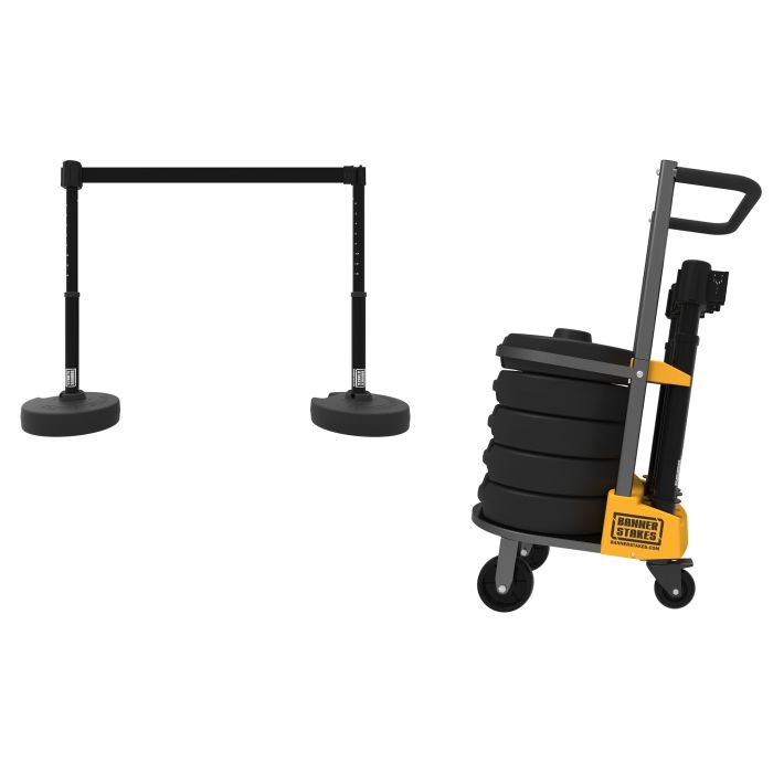 Banner Stakes PL4000-B PLUS Cart Package, Blank Black Banner