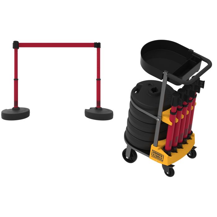 Banner Stakes PL4000-RT PLUS Cart Package with Tray, Blank Red Banner