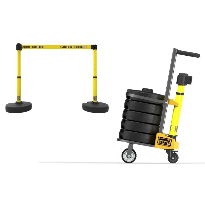 Banner Stakes PL4002 PLUS Cart Package, Yellow "Caution-Cuidado" Banner