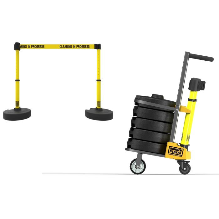 Banner Stakes PL4005 PLUS Cart Package, Yellow "Cleaning in Progress" Banner