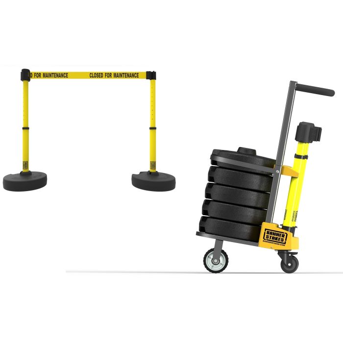 Banner Stakes PL4007 PLUS Cart Package, Yellow "Closed for Maintenance" Banner