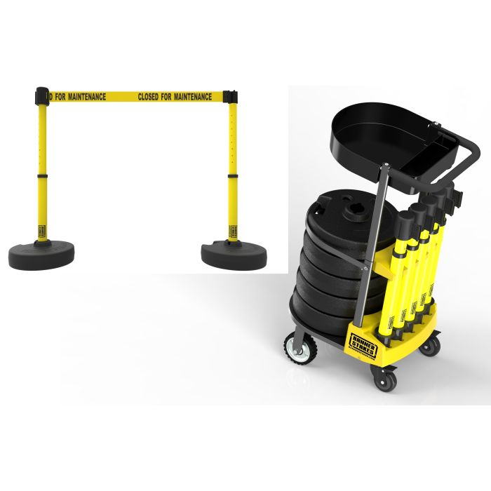 Banner Stakes PL4007T PLUS Cart Package with Tray, Yellow "Closed for Maintenance" Banner