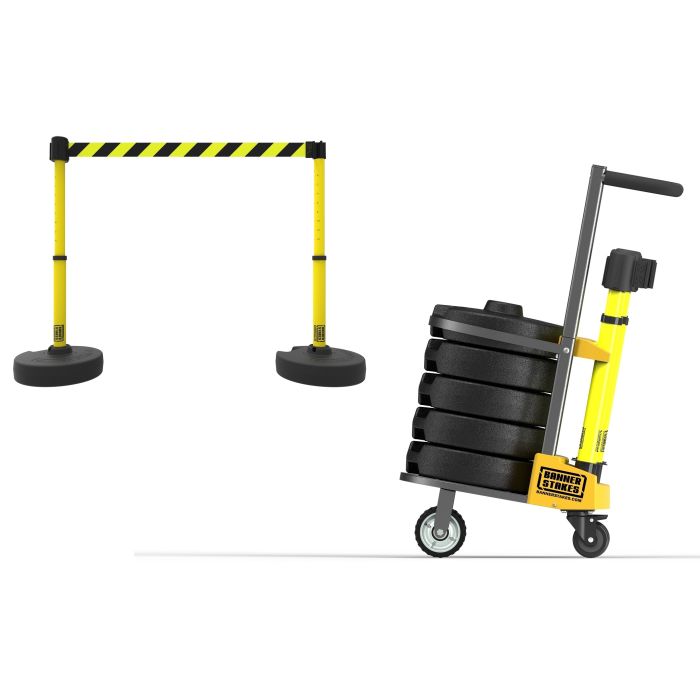 Banner Stakes PL4008 PLUS Cart Package, Yellow/Black Diagonal Stripe, 1 Kit