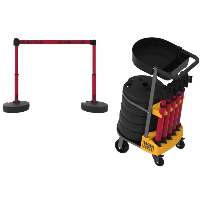 Banner Stakes PL4012T PLUS Cart Package with Tray, Red "Stay Behind The Line" Banner