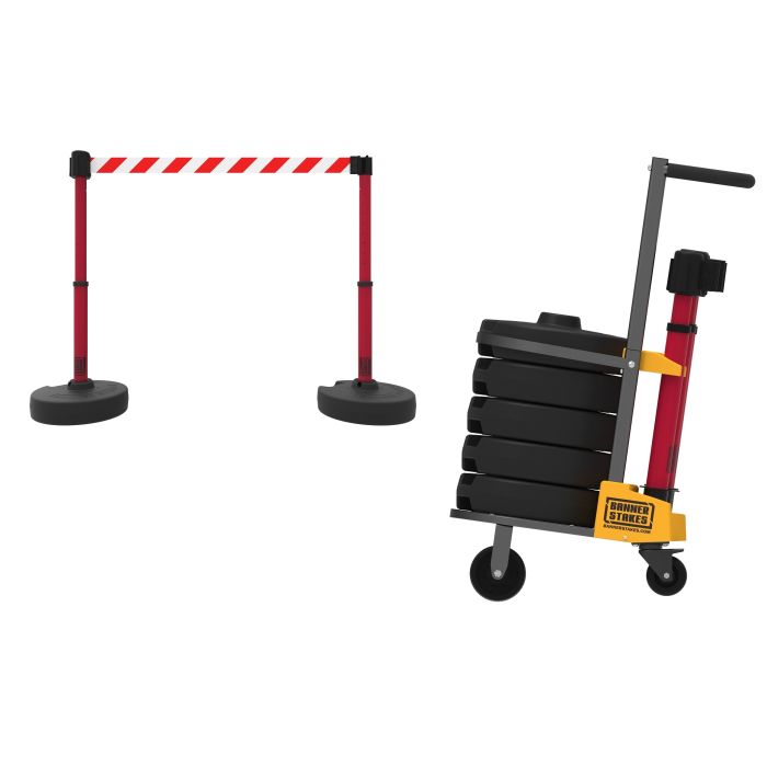 Banner Stakes PL4014 PLUS Cart Package, Red/White Stripe Banner