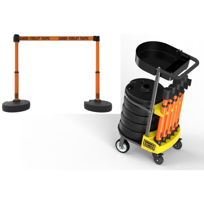 Banner Stakes PL4017T PLUS Cart Package with Tray, Orange "Danger - Forklift Traffic" Banner