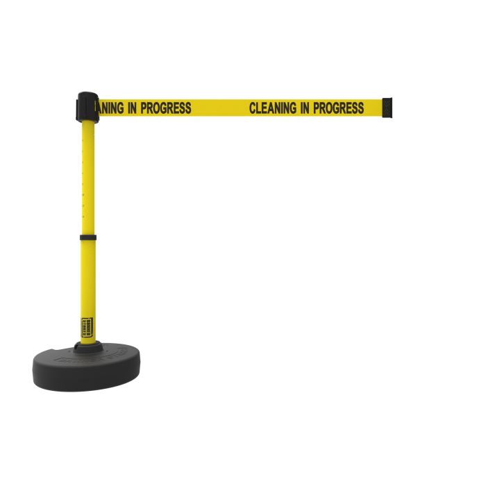 Banner Stakes PL4088 PLUS Barrier Set, Yellow "Cleaning in Progress"