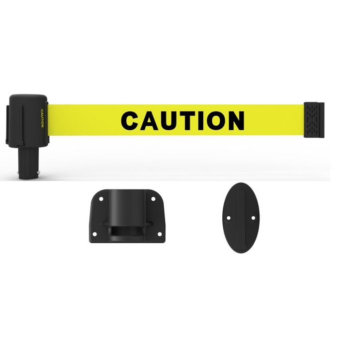 Banner Stakes PL4106-DS PLUS Wall Mount System, Yellow Double-Sided "Caution"