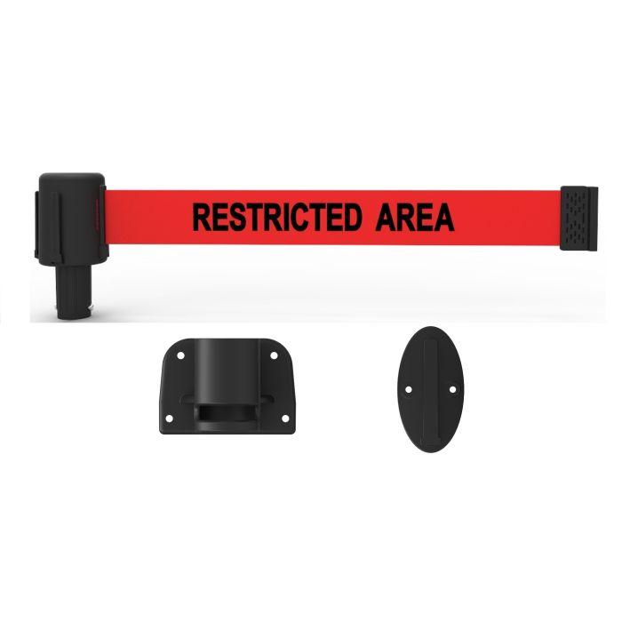 Banner Stakes PL4113 PLUS Wall Mount System, Red "Restricted Area"