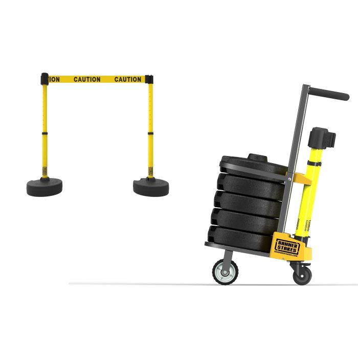 Banner Stakes PL4122 PLUS Cart Package, Yellow Double-Sided "Caution" Banner
