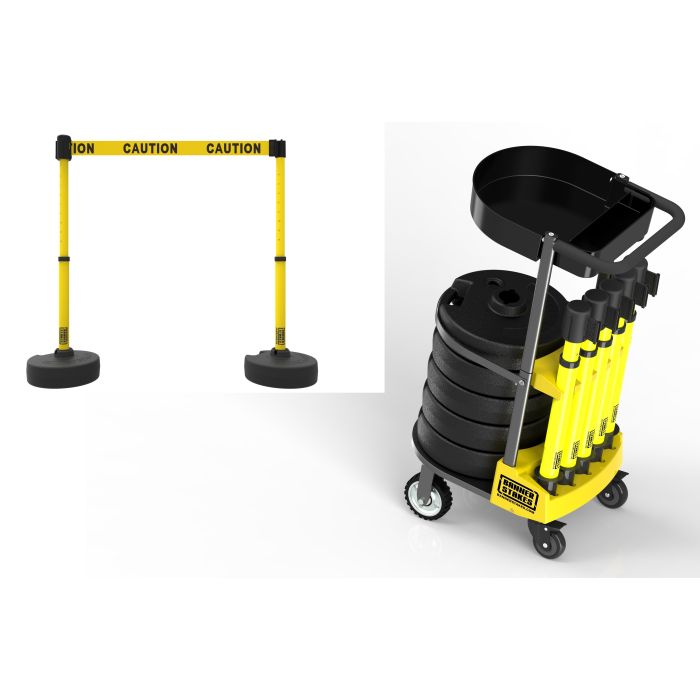 Banner Stakes PL4122T PLUS Cart Package with Tray, Yellow Double-Sided "Caution" Banner