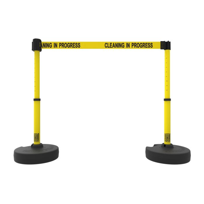Banner Stakes PL4288 PLUS Barrier Set X2,Yellow "Cleaning in Progress"