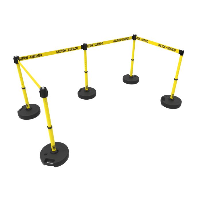 Banner Stakes PL4584 PLUS Barrier Set X5, Yellow "Caution-Cuidado"
