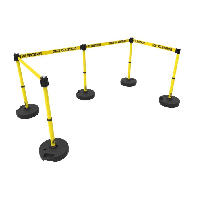 Banner Stakes PL4590 PLUS Barrier Set X5, Yellow "Closed for Maintenance"