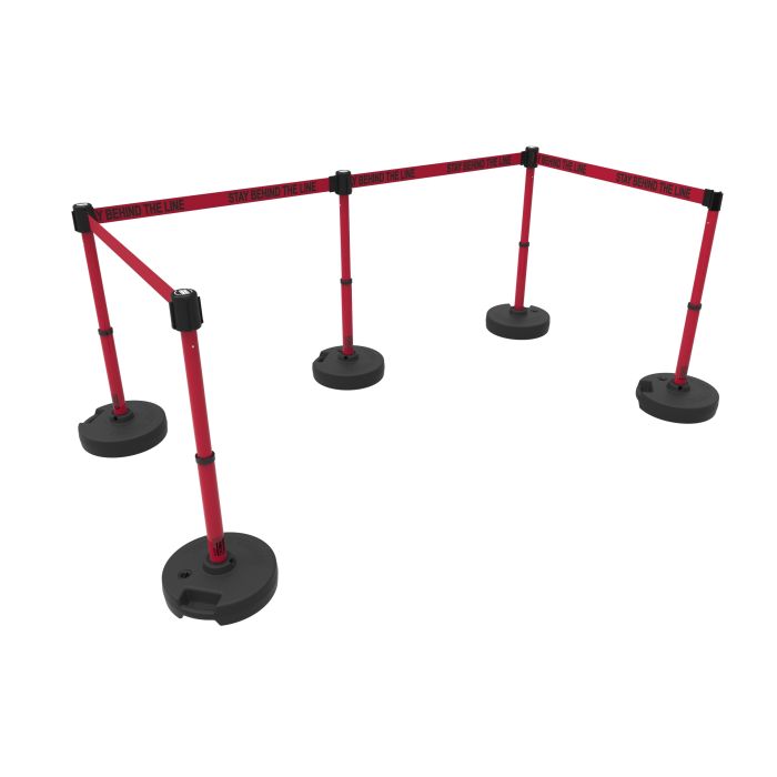 Banner Stakes PL4595 PLUS Barrier Set X5, Red "Stay Behind Line"