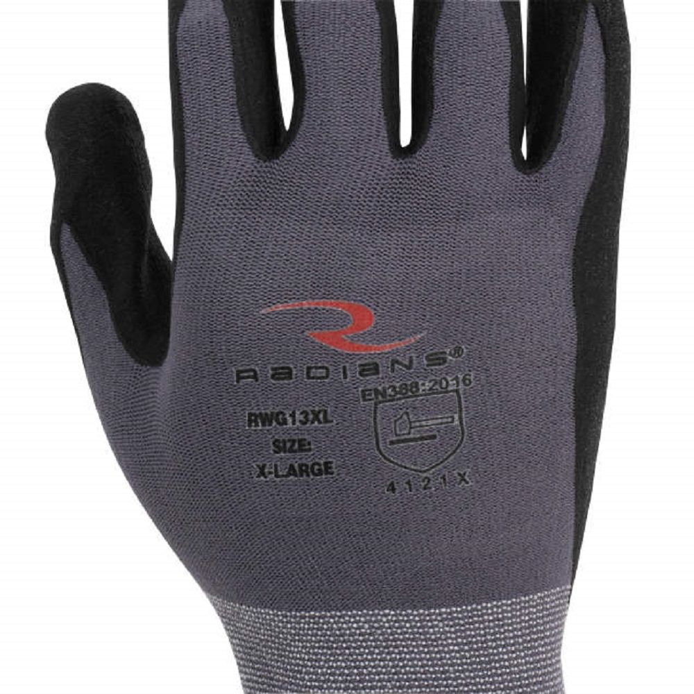 Radians RWG13 Nylon Shell Foam Nitrile Gripper Glove, Box of 12 Pairs