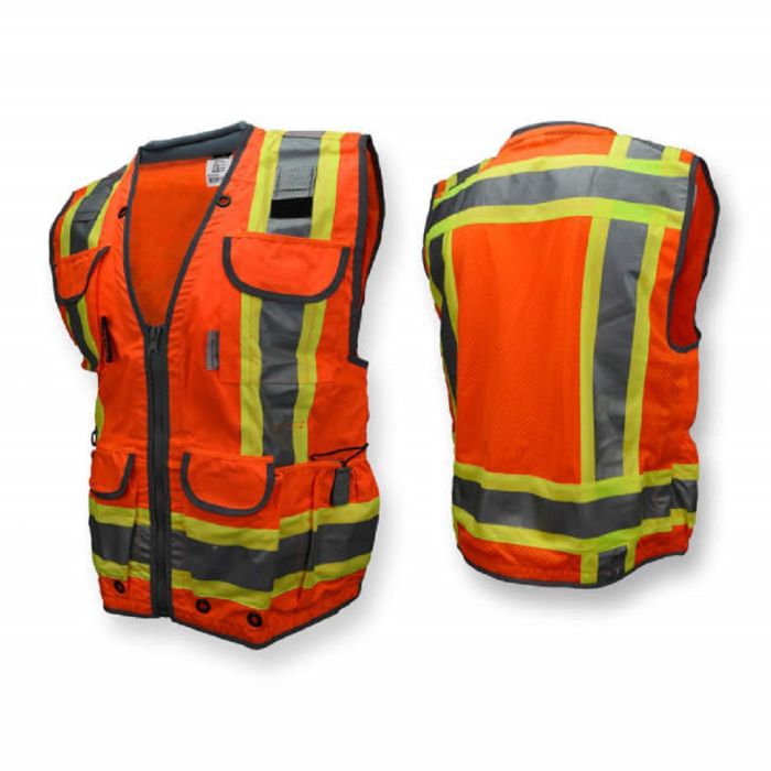 Radians SV55-2ZOD Class 2 Heavy Woven Two-Tone Engineer Vest, Hi-Vis Orange, 1 Each