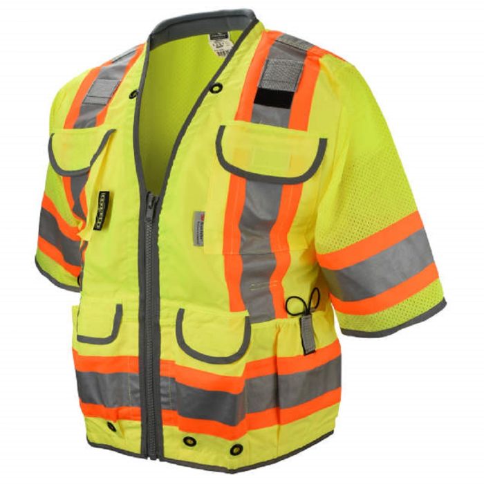 Radians SV55-3ZGD Class 3 Heavy Woven Two-Tone Engineer Vest, Hi-Vis Green, 1 Each