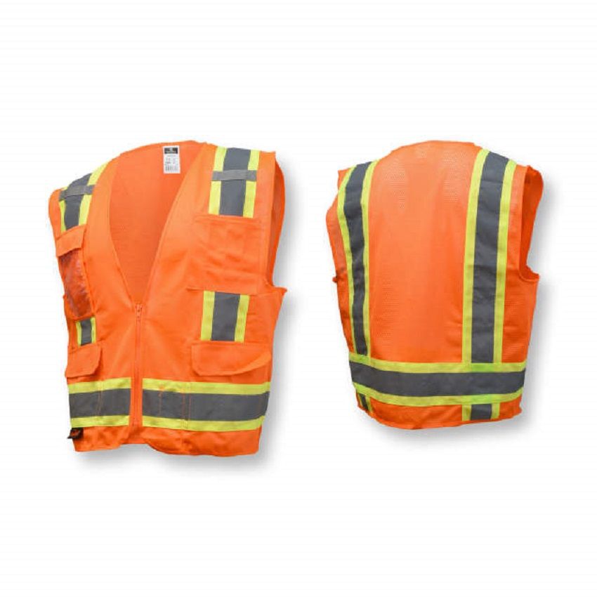 Radians SV6O Type R Class 2 Solid Front/Mesh Back Surveyor Safety Vest, Hi-Vis Orange, 1 Each
