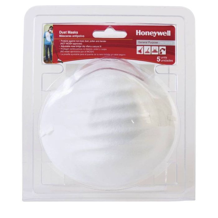 Honeywell North RWS-54000 Disposable Mask for Nuisance Particulate and Dust, White, One Size, Box of 4