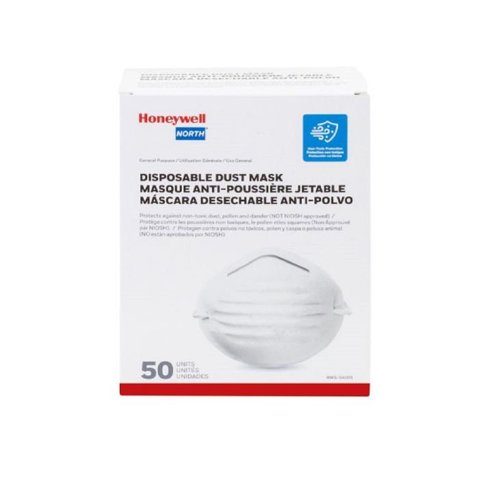 Honeywell North RWS-54001 50 Pack Disposable Mask for Nuisance Particulate and Dust, White, One Size, Box of 4