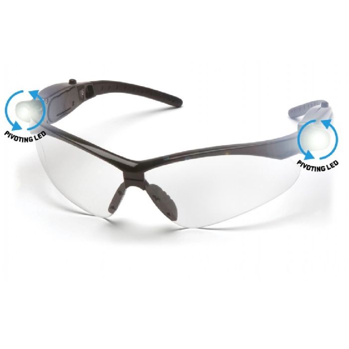Pyramex PMXTREME SB6310STPLED Safety Glasses, Clear Anti Fog Lens, Black Frame and Pivoting LED Temples, One Size, Box of 6