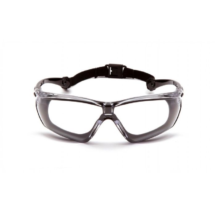 Pyramex Crossovr SBG10610DT Safety Glasses, Clear H2X Anti Fog Lens, Black and Gray Temples, One Size, Box of 12