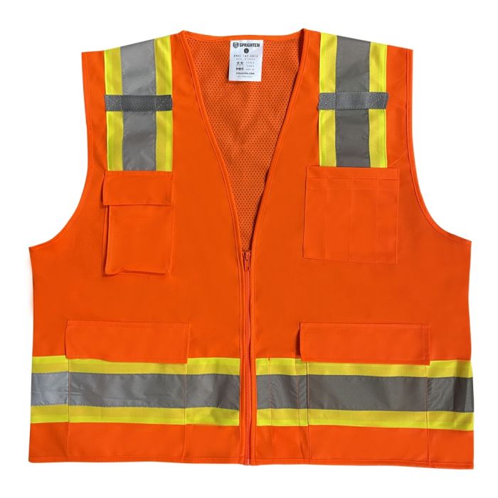 Safety Main 05TTSOZ Surveyor Vest, Class 2, Solid Front, Mesh Back, Hi-Vis Orange, 1 Each