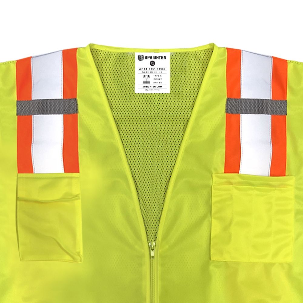 Safety Main 05TTSYZ Surveyor Vest, Class 2, Solid Front , Mesh Back, Hi-Vis Yellow, 1 Each