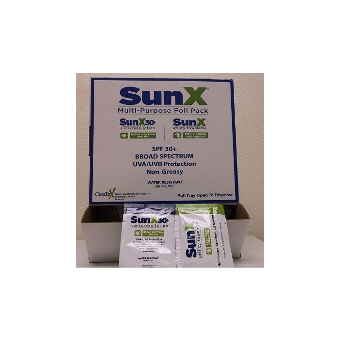 SunX Sunscreen Packets with Utility Towellette, Case of 150
