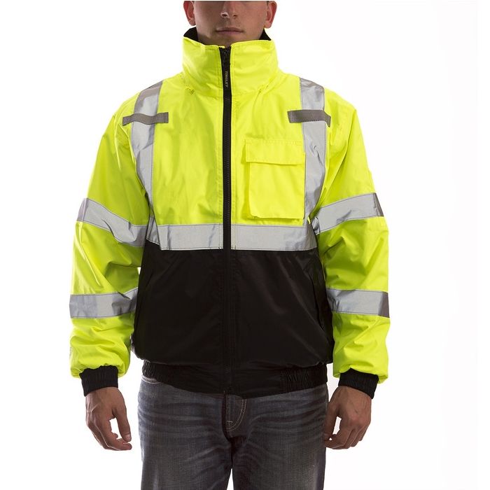 Tingley J26172 Bomber 3.1 Jacket Fluorescent Yellow-Green-Black Silver Reflective Tape Polyester Quilted Liner Attached Hood