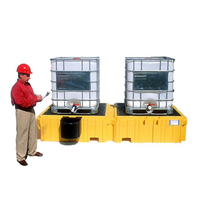 UltraTech 1145 Twin IBC Spill Pallet with 1 Right Side Bucket Shelf, Yellow, One Size, 1 Each