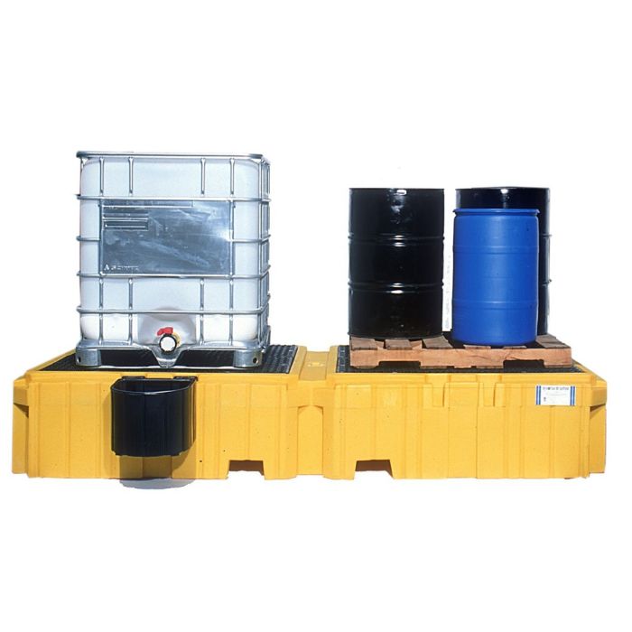 UltraTech 1146 Twin IBC Spill Pallet with 1 Left Side Bucket Shelf, Yellow, One Size, 1 Each