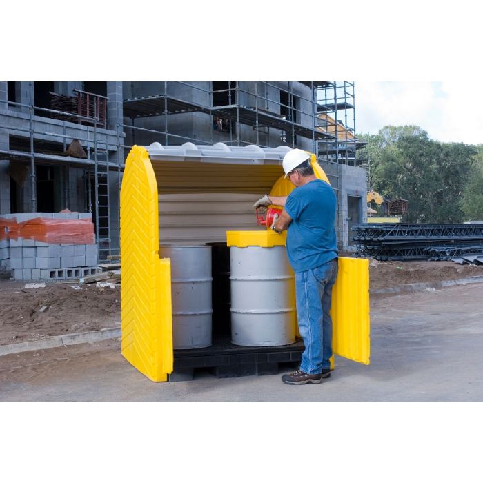 UltraTech 9637 P4 Plus Model Hard Top Spill Pallet - With Drain, Yellow, 4-Drum, 1 Each