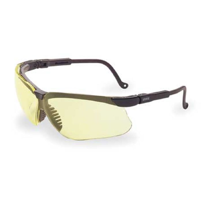 Honeywell Uvex Genesis S3202 Safety Glasses, Black Frame, Amber Lens, Ultra-dura HC Coating, Box of 10