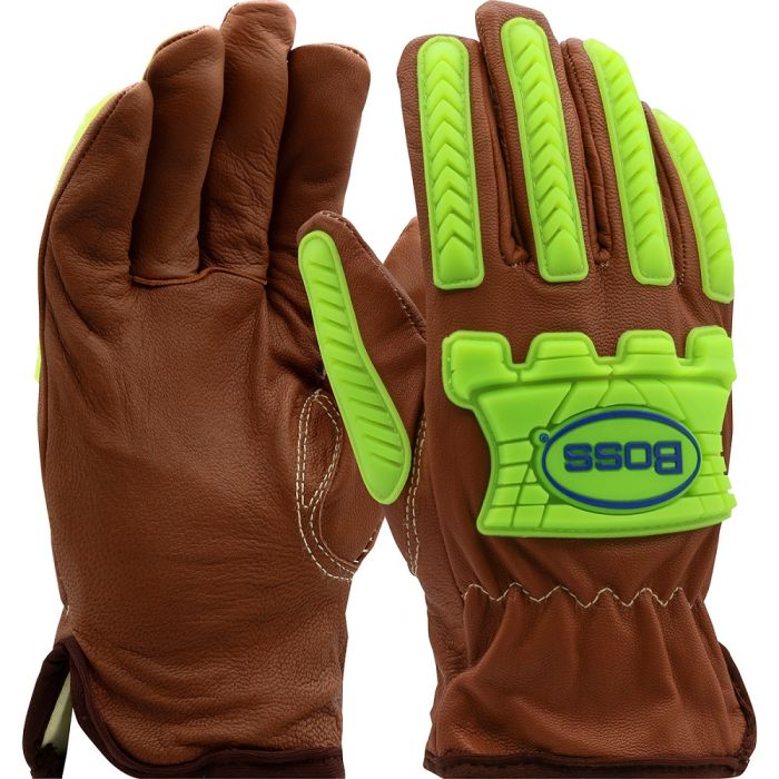PIP Boss KS993KOAB AR Top Grain Goatskin Leather Drivers Glove, Brown, Box of 12 Pairs