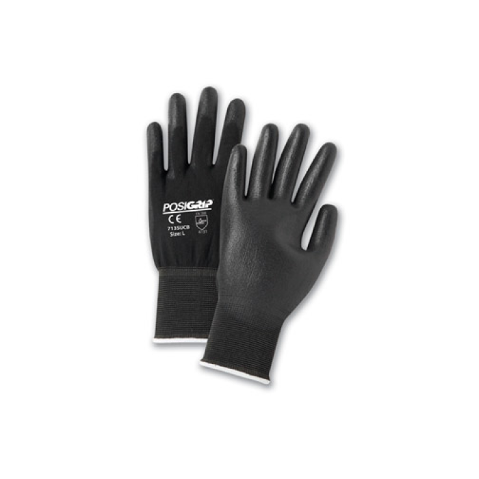 PIP G-Tek 713SUCB PosiGrip Nylon Glove with Polyurethane Coated Flat Grip, Black, Box of 12